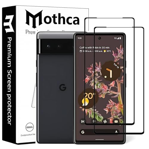 Image of Mothca Military-Grade Gorilla Tempered Glass Screen Protector for Google Pixel 6A | Black | Pack of 2 | Edge-to-Edge Coverage | Scratch Resistant | Easy Installation Kit