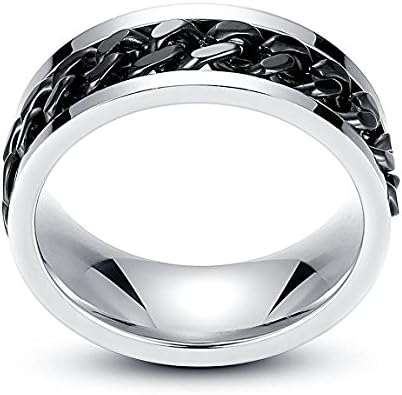 LEEYA NL11 8MM Stainless Steel Rings for Men Engagement Wedding Band Chain Ring, Size 7-13 (11, Black) - Image 3