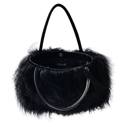 Women Luxury Real Lamb Mongolian Flush Wool Fur With Genuine Leather Handles Handbag4