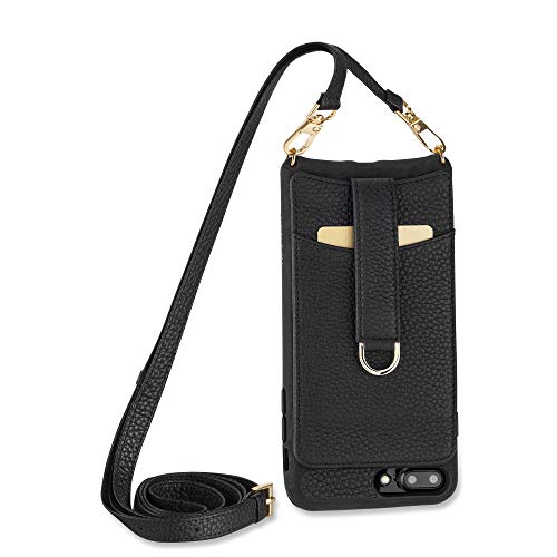 Vaultskin Victoria Crossbody iPhone Leather Wallet Case, Fashionable Bumper for Cards and Cash - Holds up to 8 Cards (iPhone 7 Plus / 8 Plus, Black, Leather Strap)