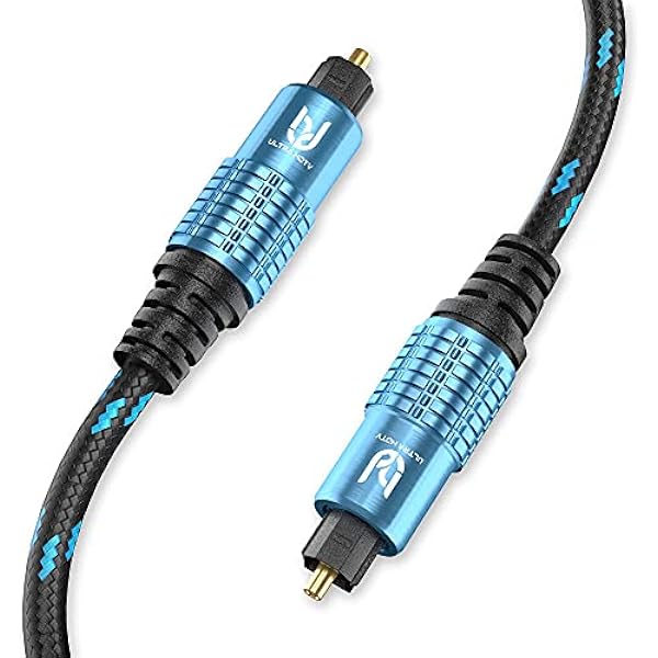 Kabel Ultra HDTV Premium Toslink - 15-metrowy optyczny kabel audio, kabel cyfrowy z zabezpieczeniem przed załamaniem, nylonową osłoną, odciążką i całkowicie metalowymi wtykami z doskonałym dopasowaniem (wraz z nasadkami ochronnymi)