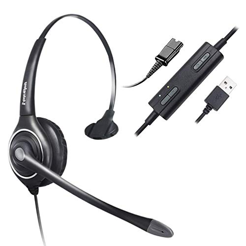 VoiceJoy USB Plug Corded Headphone Call Center Noise Cancelling Headset with Quick Disconnect,Adjustable Mic, Mute Volume Control for Calls on Laptops PC,Computers