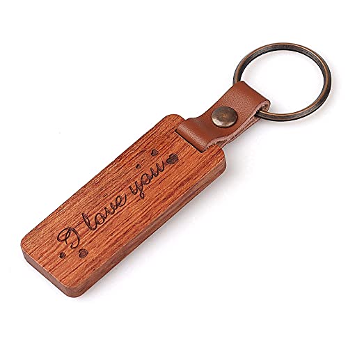 Porte-clés en bois avec inscription I Love You - Gravure au laser - idéal pour la Saint Valentin ou la fête des pères - Cadeau d'anniversaire pour vos proches - Pour lui ou elle Cover