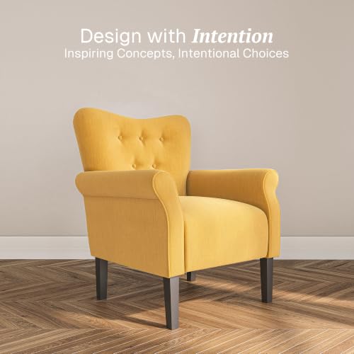Image of BELLEZE Modern Accent Chair, High Back Armchair, Upholstered Wingback Side Chair, Padded Single Sofa with Wooden Legs for Living Room, Bedroom - Citrine Yellow