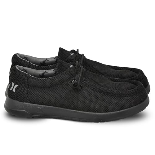 Hurley Kids Elastic Lace Loafers, Canvas Shoes with Stripes for Boys & Girls - Comfortable, Durable, Stylish - Kid's Fashion Sneakers, Wide Toe Shoes for Everyday Wear, Black