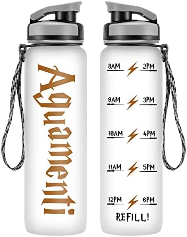 LEADO 32oz 1Liter Motivational Water Bottle with Time Marker - Aguamenti, HP Merchandise - Funny Potterhead Birthday Gifts for Women, Men, Friends, Mom, Dad, Wife, Husband, Sister, Daughter, Coworker