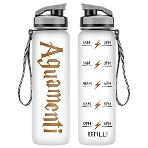 LEADO 32oz 1Liter Motivational Tracking Water Bottle with Times to Drink – Aguamenti – Funny Mothers Day, Birthday Gifts for Women, Men, Friends, Coworkers, Mom, Dad, Wife, Husband, Sister