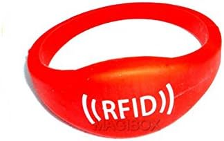 4PCS Colorful 125khz Rfid Waterproof Proximity ID Card EM card RFID wristbands bracelets and wrist band ID TK4100 silicone id wristband (Red)