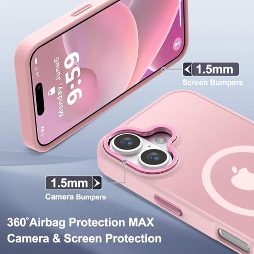Newfuture Designed for iPhone 16 Case with Magnetic [13 FT Military Drop Protection] [Compatible with Magsafe] Slim Translucent Matte Shockproof with Anti-Fingerprint Phone Case, Tender Pink - 5