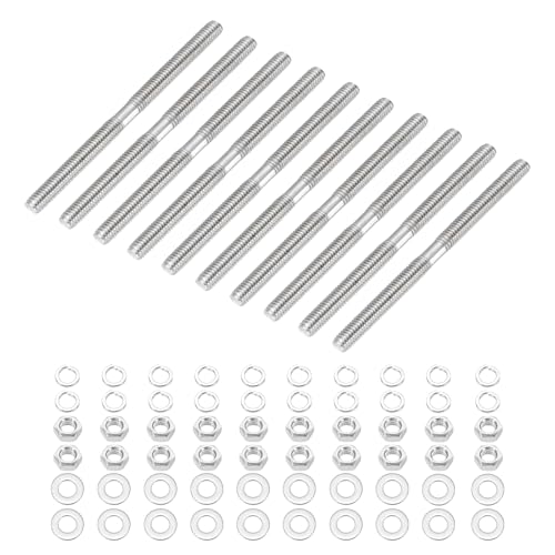 sourcing map 10Set M3x45mm Double Ended Stud Screws, 304 Stainless Steel Dual Threaded Rod Bar Bolts Studs with Nut Washer for House Maintenance Structural Anchoring Fastening Screw