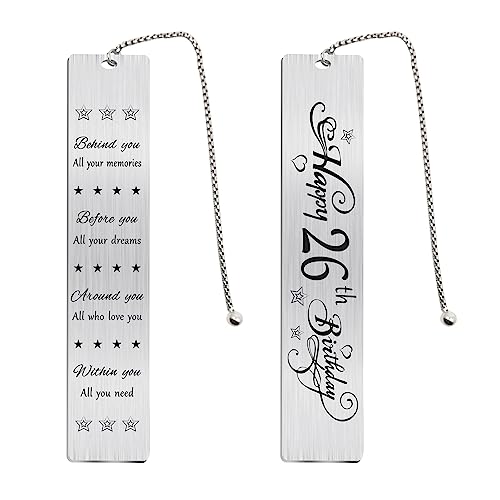 Jzxwan 26th Birthday Gifts for Women Men, 26 Year Old Birthday Bookmark Gift for Him Her, 26 Yr Bday Book Mark for Female Male, 1997 Bd Present, Happy 26 th Birthday Card Decoration