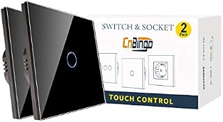 CNBINGO Single Dimmer Switch for LED Lights, Black Touch Light Switch, No Neutral Wire Required, Tempered Glass Panel with LED Backlight, 1-Gang 1-Way, AC 240V 700W