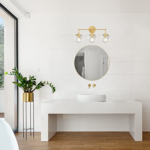 Image of Design House Gracelyn 3-Light Dimmable Bathroom Vanity Light, Seeded Glass, Satin Gold, 24.03 in W x 8 in D x 11.65 in H, 588889-SG | Dimmable, , Wall Mount, Contemporary /Modern, Steel, Lighting, 588889-SG