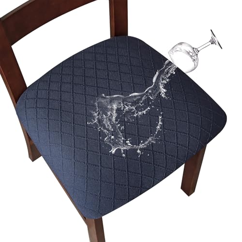Image of Waterproof Seat Covers for Dining Room Chair Cushion Covers Set of 6 | Jacquard Removable Machine Washable Kitchen Chair Seat Slipcovers,Pet Hair And Stain Protection,Stretch Chair Protector