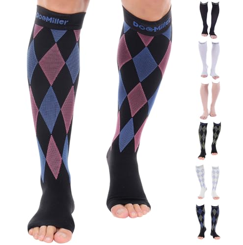 Doc Miller Open Toe Compression Socks for Women & Men 30-40 mmHg Knee High, Toeless Design for Circulation Support, Swelling Relief, Varicose Veins, Breathable Fit for Travel, Work, Daily Wear, 1 Pair by Doc Miller - Used condition - US$17.79