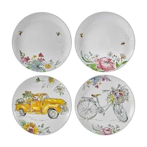Fitz and Floyd Emi's Garden Floral Set of 4 Salad Dessert Plates, 8.25 Inch
