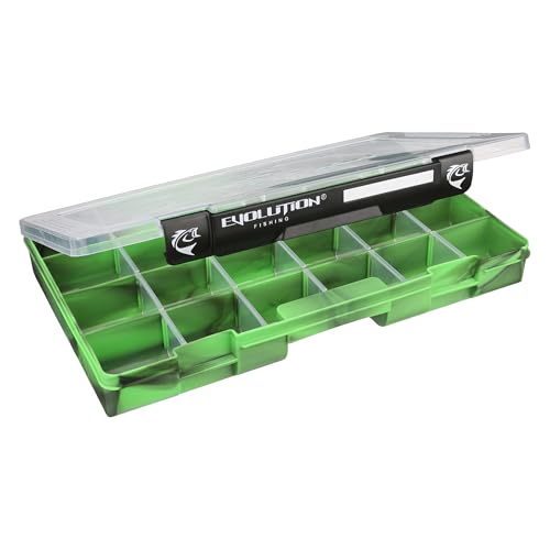Evolution Outdoor 3700 Drift Series Fishing Tackle Tray – Green, Colored Tackle Box Organizer with Removable Compartments, Clear Lid, 2 Latch Closure, Utility Box Storage