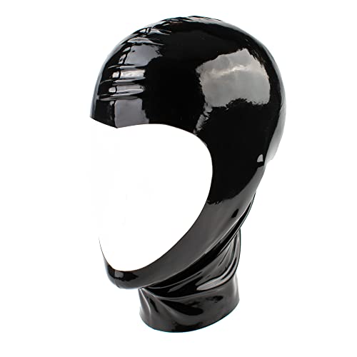 Rubberfashion Latex Maske - Latexmaske Haube offenes Gesicht für Damen und Herren schwarz 0.4mm L
