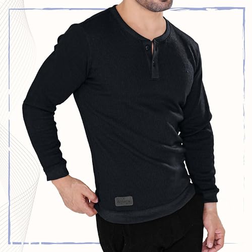 Men's Long Sleeve Waffle Thermal Shirt Top, Knitted Sweater, Sweatshirt for Men2
