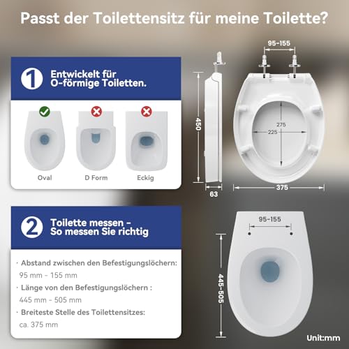 CECIPA WC-Sitz Erhöhung 5 cm – Duroplast Toilettensitz mit Absenkautomatik, bis 250 kg belastbar, ergonomisch & leicht zu reinigen