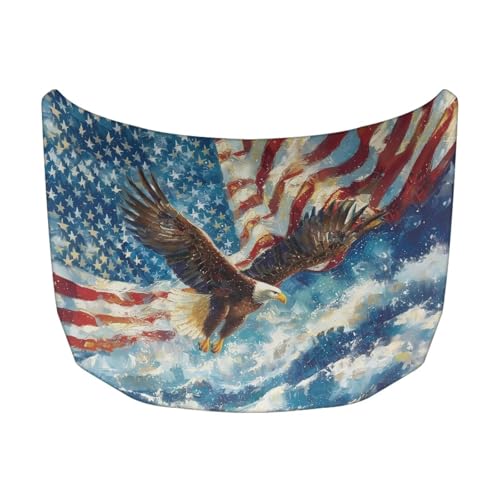 Image of American Flag Eagle Wave Design Car Hood Cover Protector Waterproof Sunproof Car Hood Flag 4th of July Patriotic Decorations for Most Sedans SUV Trucks Pickup Jeep