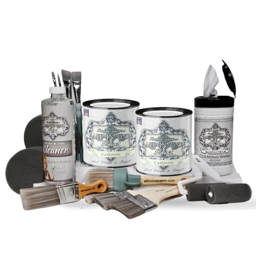 ALL-IN-ONE Paint by Heirloom Traditions, 2 Quart Deluxe Cabinet Paint Bundle and Tool Kit - Cashmere (true white)