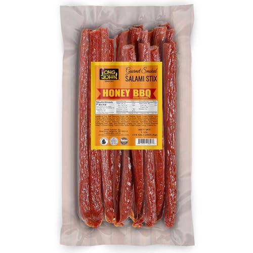 Image of Long John Snacks Dried Salami Sticks, Honey BBQ, 16 Oz | High Protein Smoked Meat Sticks Bulk Pack - Handcrafted From Fresh, Never-Frozen Cuts of USA Beef and Pork