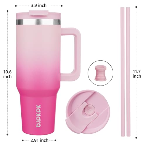 Image of BJPKPK 40oz Stainless Steel Insulated Tumbler With Handle And Lid Straw Travel Coffee Mug Thermal Cup,Cherry Blossom