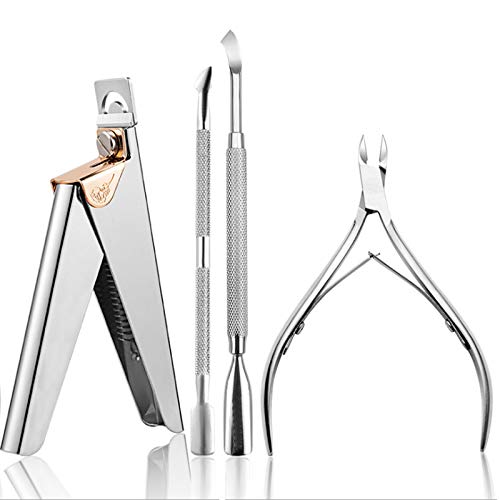 4 Pieces Adjustable Acrylic Fake Nail Tip Clipper Cutter Trimmer Acrylic Nail Tools With Cuticle Pusher, Nail Clippers for Acrylic Nails Set for Salon Home Nail Art (Sliver Color)