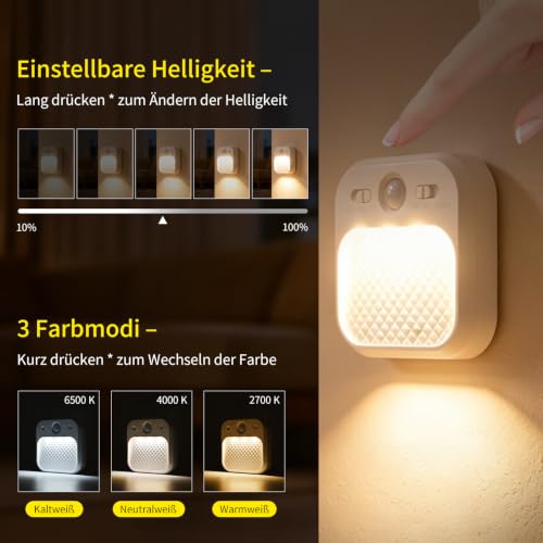 AmmToo Nachtlicht mit Bewegungsmelder, USB-C Wiederaufladbar 2 Stück Lamp – Bild 4