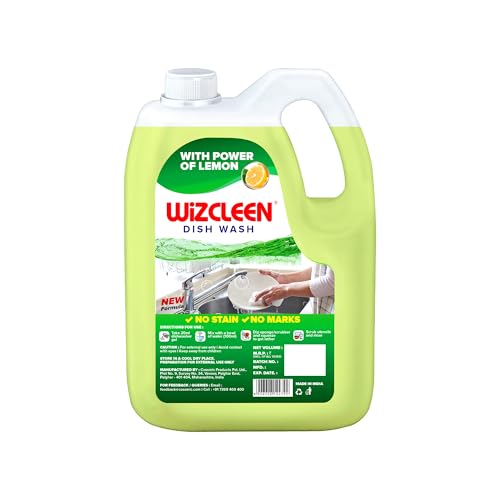 Image of Wiz Cleen Dishwash Liquid Gel, With Lemon Fragrance, Leaves No Residue, Grease Cleaner For All Utensils, 5l Refill Can