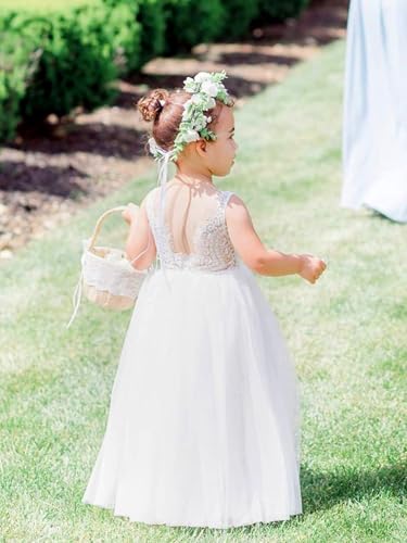 Image of 2Bunnies Girl Peony Lace Back A-Line Straight Tutu Tulle Party Flower Girl Dress