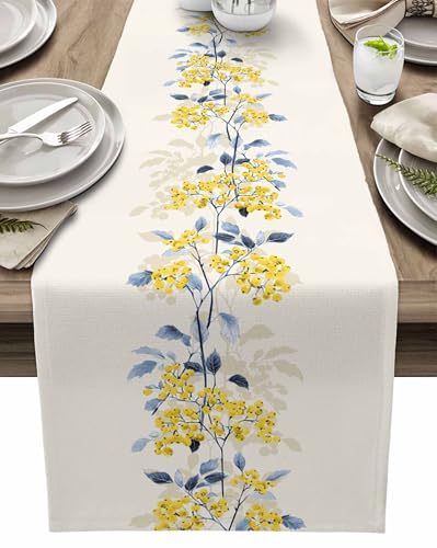 Summer Table Runner 70 Inches Long Spring Flower Wild Leaves Seasonal Runner for...