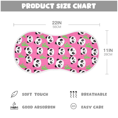 Pink Panda Pattern Muslin Burp Cloths for Baby 4-Layer Absorbent Cotton Large 22" x 11" Soft Spit Up Rags for Newborns Boys Girls, 1 Pack2