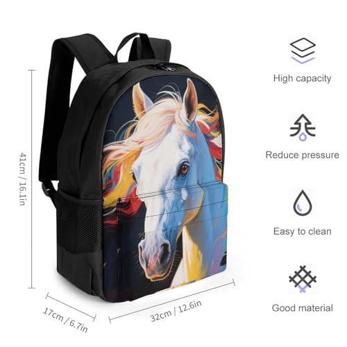 Tribal White Horse Art Daypack Polyester Anti-Theft Multipurpose Bookbag Big Capacity Gym Outdoor Hiking Backpack With Adjustable Shoulder Straps2