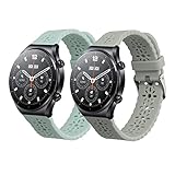 kwmobile 2X Armband kompatibel mit Xiaomi Watch S1 / S1 Active/Mi Watch Sport - Fitnesstracker Sportarmband Silikon Band Lace Design Grau Pastellgrün - Innenmaße 14-22 cm
