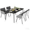 GarveeLife 5 Piece Patio Dining Set, Outdoor All-Weather Wicker Furniture with Table, Patio Conversation Sets with Cushions for Balcony, Garden, Sunroom, Porch (4 Chairs+ Big Table)