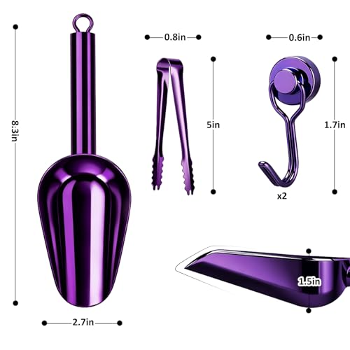 Image of Juome 6oz Stainless Steel Ice Scoop for Freezer with Magnetic Holder, Metal Ice Scoop for Ice Machine, Small Ice Cube Scooper for Freezer Bin for Ge Profile Opal 2.0 Nugget Ice Maker (Purple)