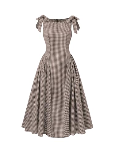 SweatyRocks Women's Vintage Gingham Dress Plaid Boat Neck Ruffle Dresses