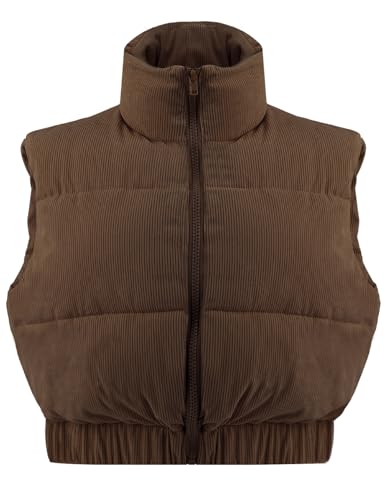 Gihuo Women's Cropped Puffer Vest Corduroy Winter Quilted Sleeveless Jackets Lightweight Stand Collar Padded Gilet