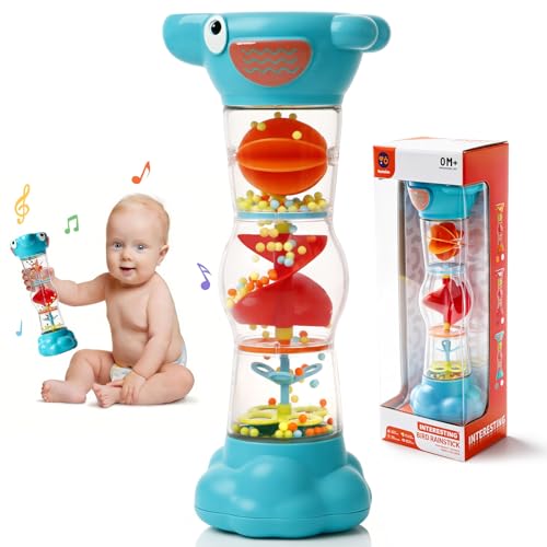 Montessori Baby Toys for 6-12 Months 1 Year Old Rain Stick Baby Rattle Shaker Infant Sound Toy 9.8 Rainmaker Musical Sensory Toys for 6 7 8 9 10 Months Newborn Toddlers Gifts-Blue