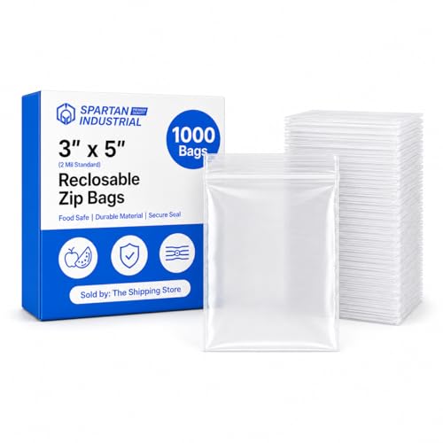 Spartan Industrial - 3” X 5” (1000 Count) 2 Mil Clear Reclosable Zip Plastic Poly Bags with Resealable Lock Seal Zipper Spartan Industrial - 3” X 5” (1000 Count) 2 Mil Clear Reclosable Zip Plastic Poly Bags with Resealable Lock Seal Zipper