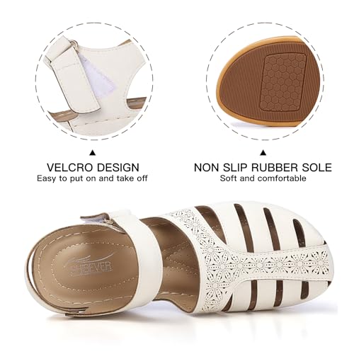 Image of SHIBEVER Wedge Sandals for Women Comfortable Closed Toe Dressy Summer Shoes | Comforta for 40% Enhanced Arch Support Fisherman - No Ankle Rubs for All-day Commutes Lightweight Casual Outdoor Shoes