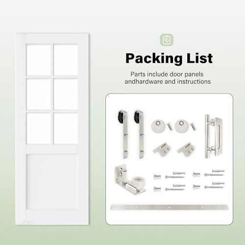 Image of 32 inch x 80 inch Presembled 2-Lite Molded Panel Barn Door with 72 inch Track Kit, Solid MDF Sliding Barn Door for Closet Kitchen Bedroom Pantry, Excellent Sound & Thermal Insulation, Nickel-Plated Hardware Kit