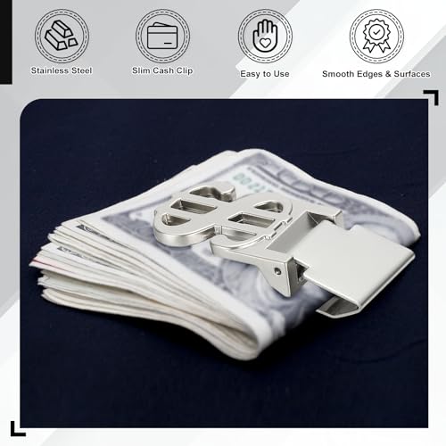 PATIKIL 2 Pcs Stainless Steel Money Clip, Metal Slim Wallet Clip for Men Silver Money Holder Minimalist Front Pocket Wallet for Credit Card Business Card3