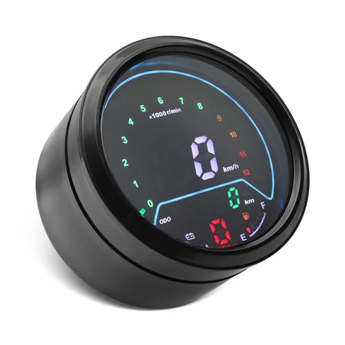 2023 デジタルダッシュボード LCD デジタルバイク走行距離計 ラウンドスピードメーター 電圧インジケーターライト 為に ホン&ダ用 為に ヤ&マハ用 デジタルゲージ