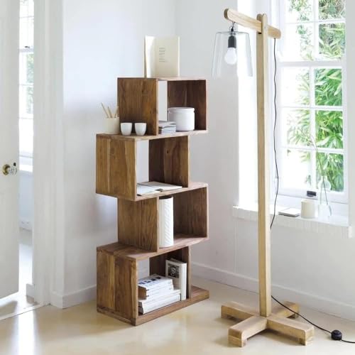 Image of HITHOS Solid Sheesham Wood Book Shelf | 4-Tier Wooden Open Bookcase with Display Rack for Home and Office | Multipurpose Storage Organizer Shelf (Natural Finish)