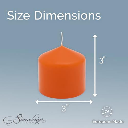 Image of Stonebriar Unscented Pillar Candles - 18 Hour Burn Time, Long-Lasting Wax Candles for Weddings, Holidays, Home Decor & Special Events, Pack of 6, Orange, 3 inch x 3 inch