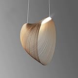 【Matériaux】 : Bois + Métal. Ce lustre en bois est très léger. Il est composé d'une suspension en spirale et d'une source lumineuse LED. Une fois suspendu au plafond, il prend une forme unique