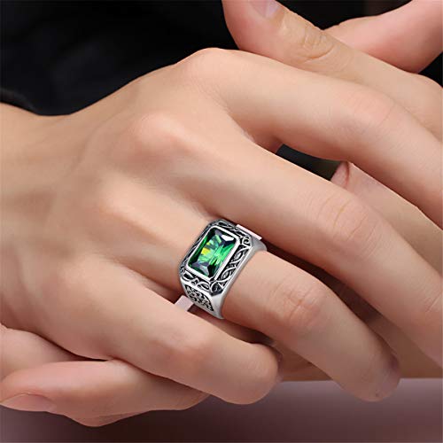 Bonlavie Mens Emerald Ring 6.85Ct 8X12Mm Radiant Cut Created Emerald Ring For Men 925 Sterling Silver Rings For Men Wedding Engagement Band Size 11 #TOP6